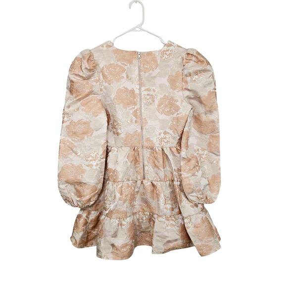 NWT Aura by Red Dress Shiny Cream/Pink Fit & Flare Tiered Mini Dress Size S - Picture 2 of 9